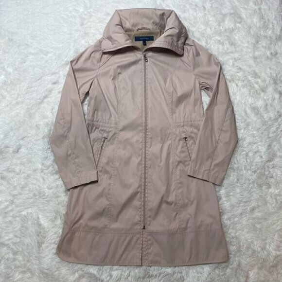 Cole Haan Pink Coat Trench Jacket Rain Womens Size M Pockets Cinch Waist - Picture 1 of 6